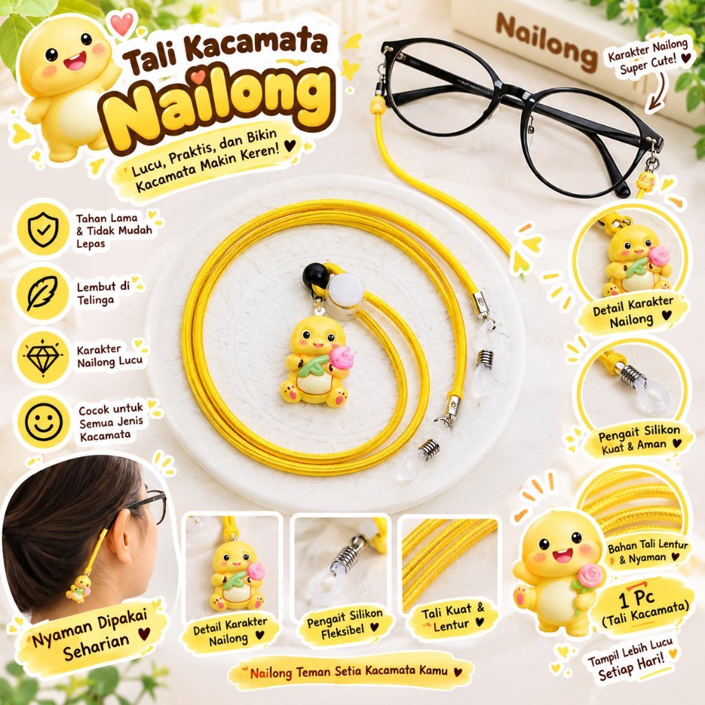 Tali Kacamata Karakter NAILONG Kucing Kuning 1 Pc Tali Lentur untuk Kacamata Kartun Gemes bisa Reque