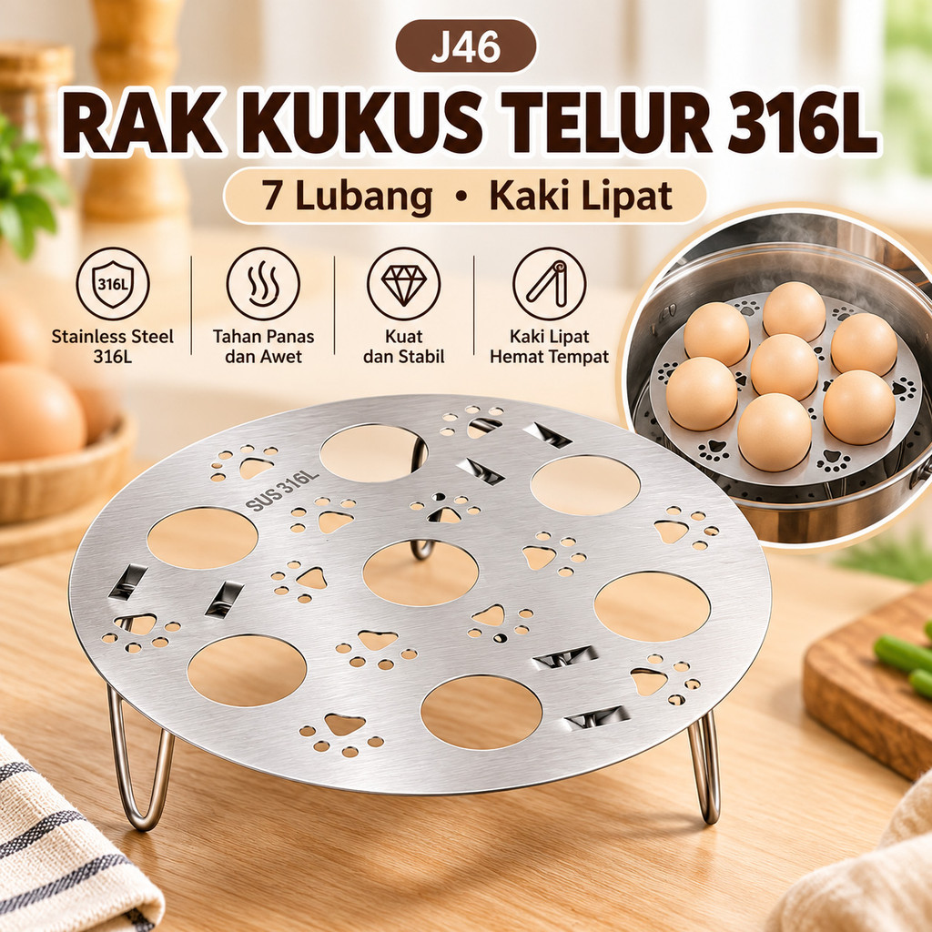 Rak Kukus Telur Stainless Steel 316L 7 Lubang Kaki Lipat untuk Panci