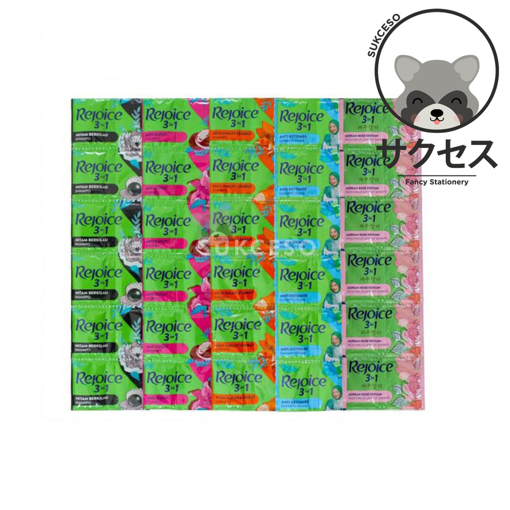 REJOICE Shampoo 3in1 Sachet Renceng 12 All Varian 10ml | Sampo Rejoice Anti Ketombe, Korean Rose