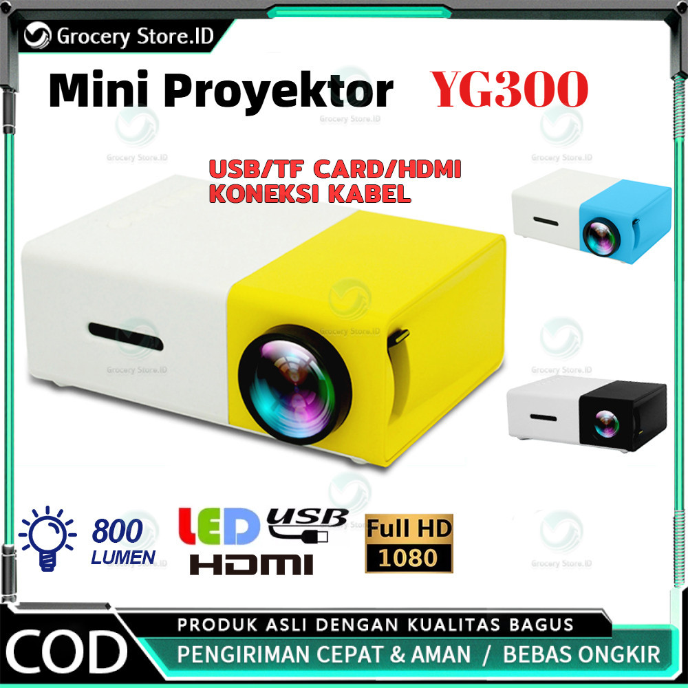 Telecomp1 YG300 Proyektor mini Portable Led mini Proyektor hp mini Home Theater HDMI mini Proyektor 