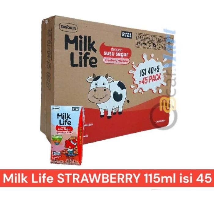 [RUMEROUS] Susu MILK LIFE 1 Dus 115ml isi 40 Susu UHT Cokelat Stroberi Vanilla - Stroberi, 1 Dus isi