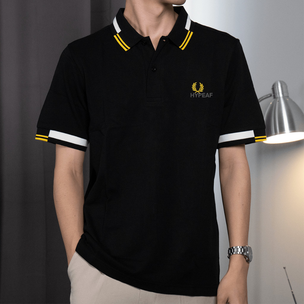FRED PERRY Black Polo T-shirt - White Yellow