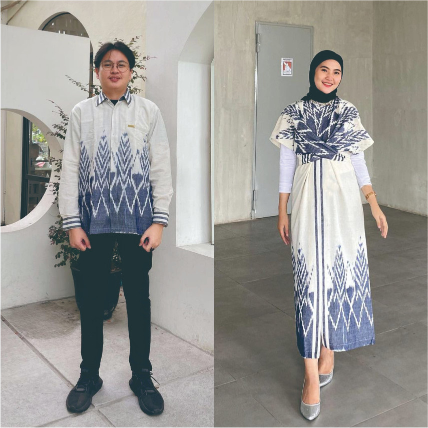 Couple Baju Tenun Raisa White Set Kondangan Set Keluarga Muslim