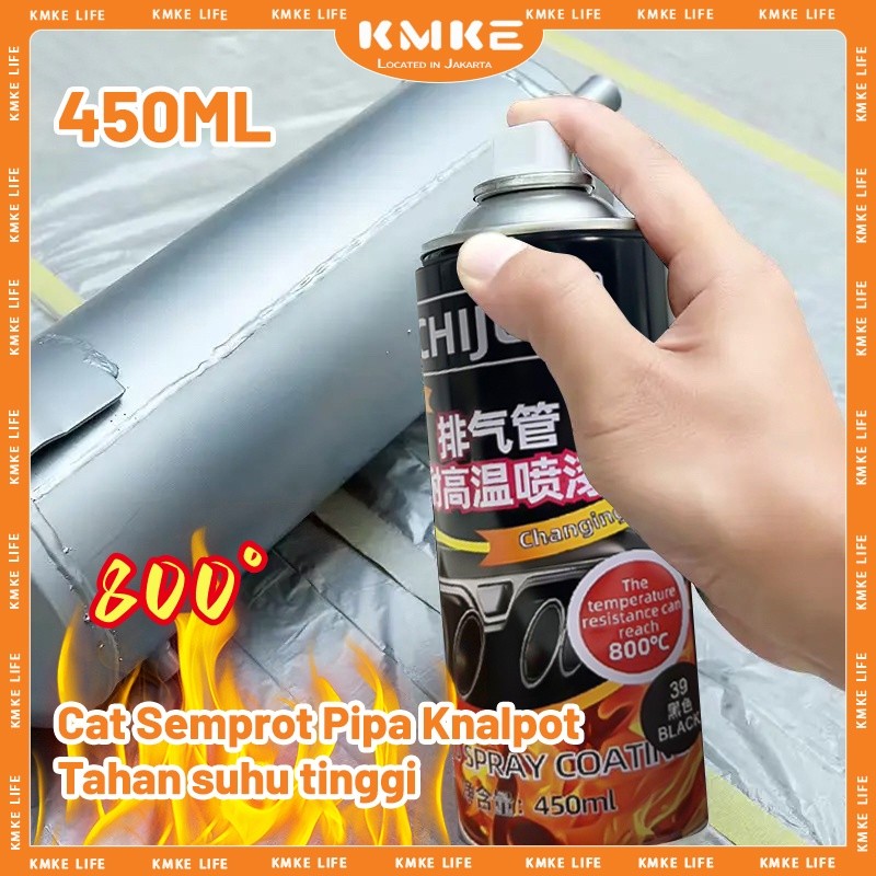 STOK 450ML Tahan Suhu Tinggi 800°C 400Ml Cat Knalpot Anti Panas Chiju Hi Temp Black Hitam Doff Perak