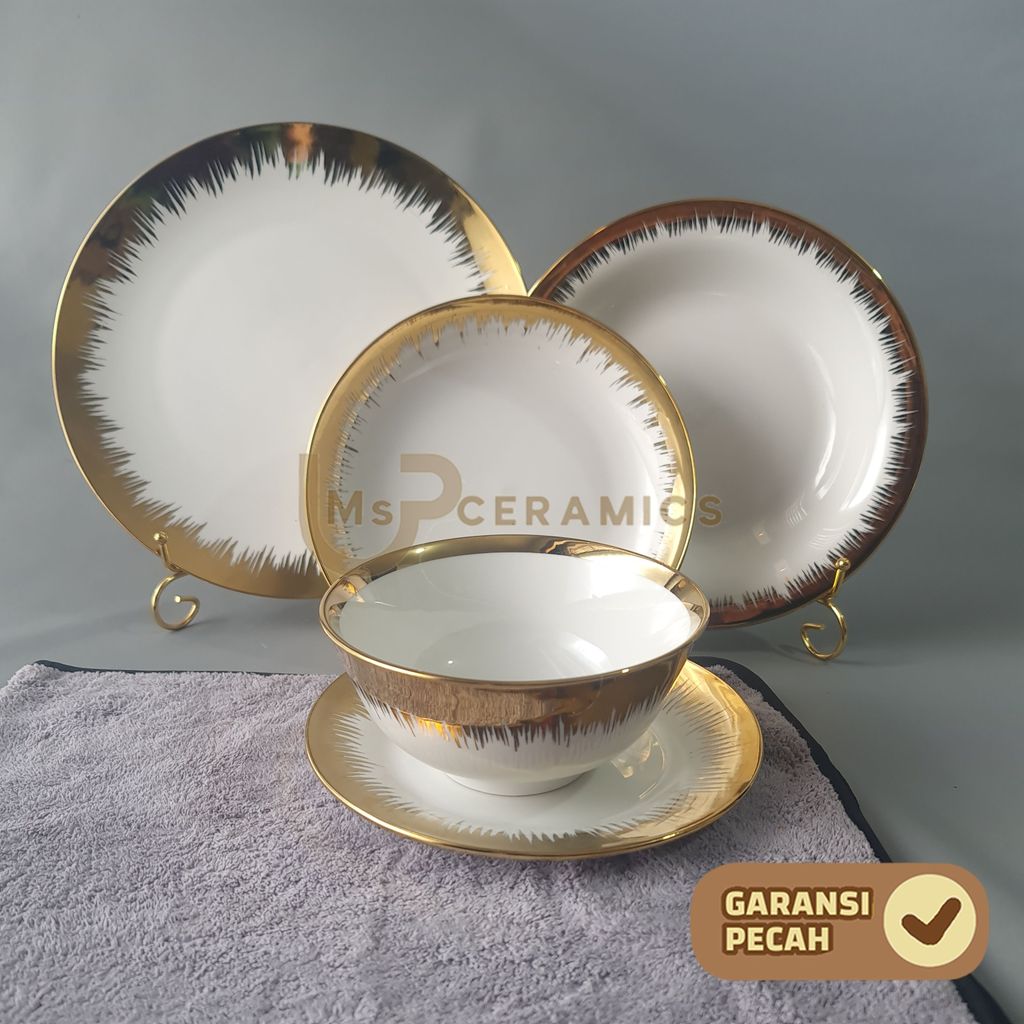 HOKITA Piring Makan Keramik  Bermotif PLANTING GOLD Piring Keramik Cantik Bermotif Estetik