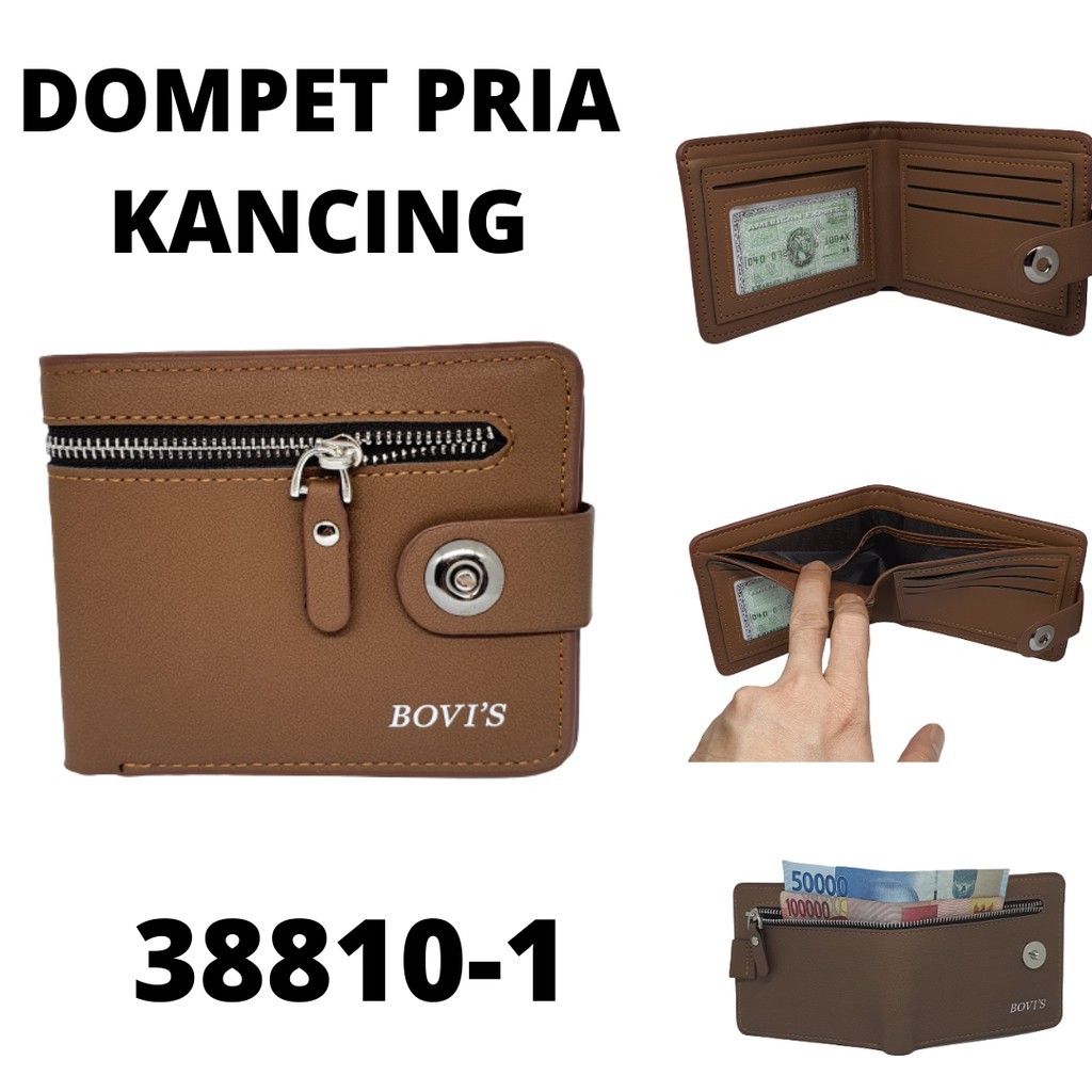 TERBAIK Dompet Pria Cowok Laki Dewasa Bovis Kancing Magnet Seleting Depan Import Original Ori Asli D