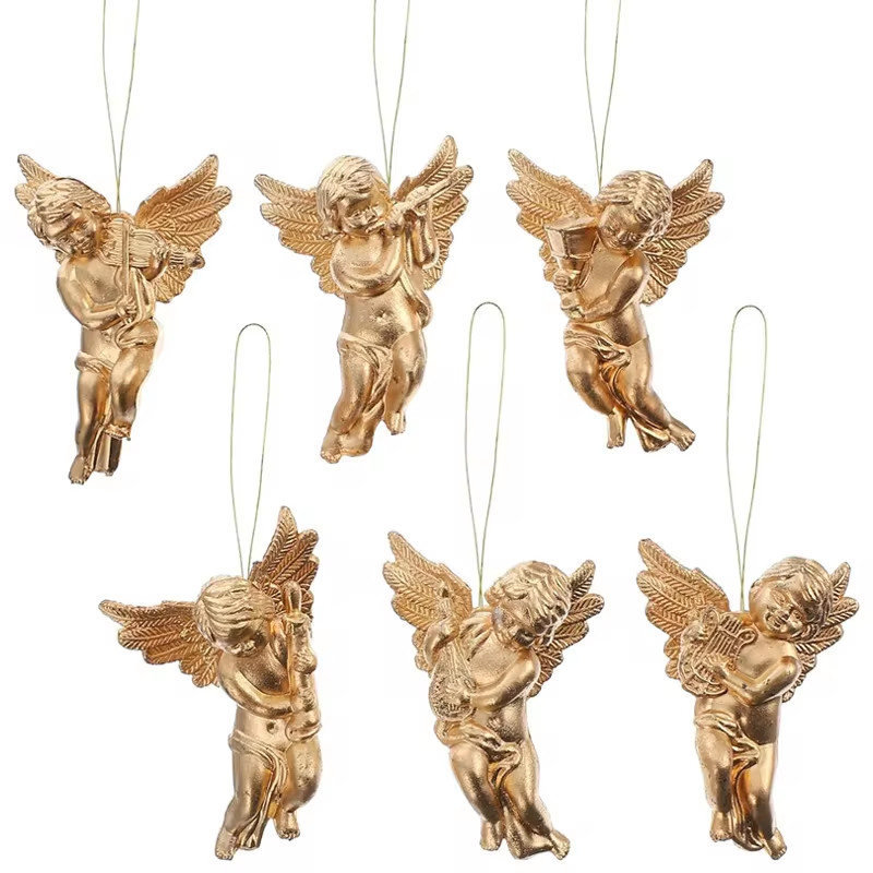 6 PCS  Tree Decoration Hanging Gold Silver Angel Statue Pendant  Tree Hanging Angel Doll Pendant Dec