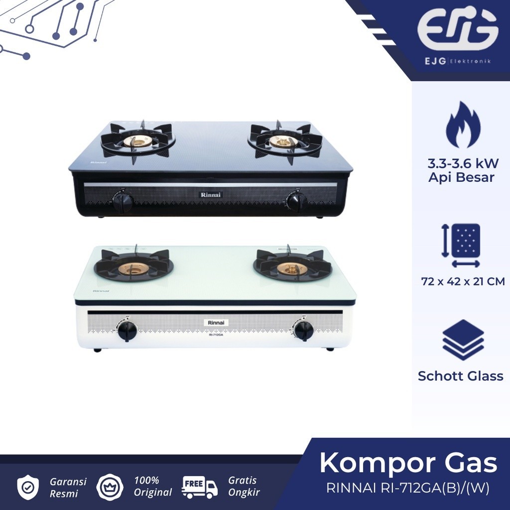 Rinnai Kompor Gas RI 712 GA(B)/GA(W)/GA(OB) Kompor 2 Tungku RI712GA(B) RI712GA(W) RI712GA(OB)