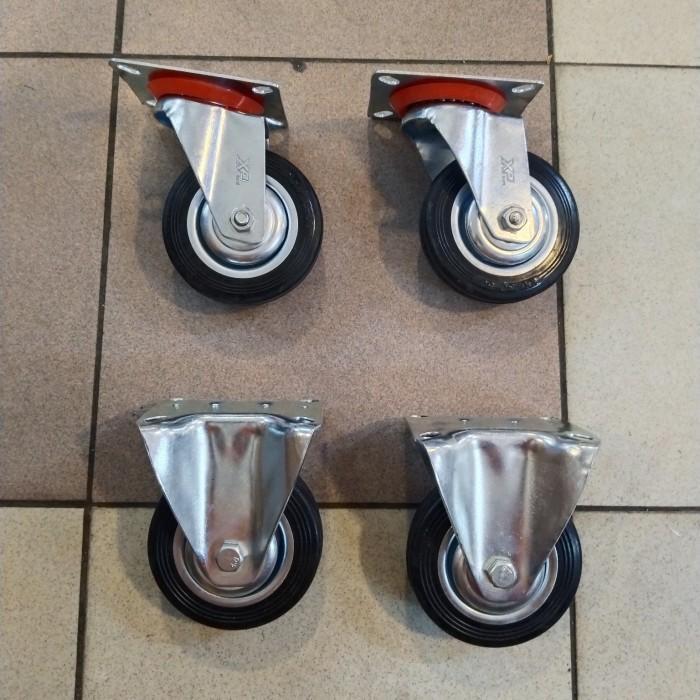 Roda Caster Etalase 4 Inch / Roda Caster Troli / Roda Caster Karet 1Set ( 2Hidup 2Mati )