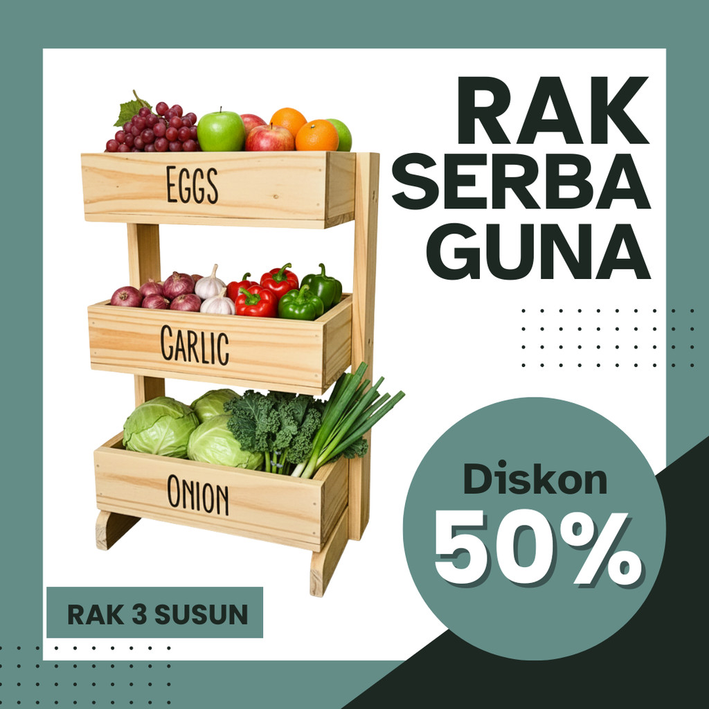 Rak Bawang Kayu 3 Susun / Rak Bumbu Serbaguna