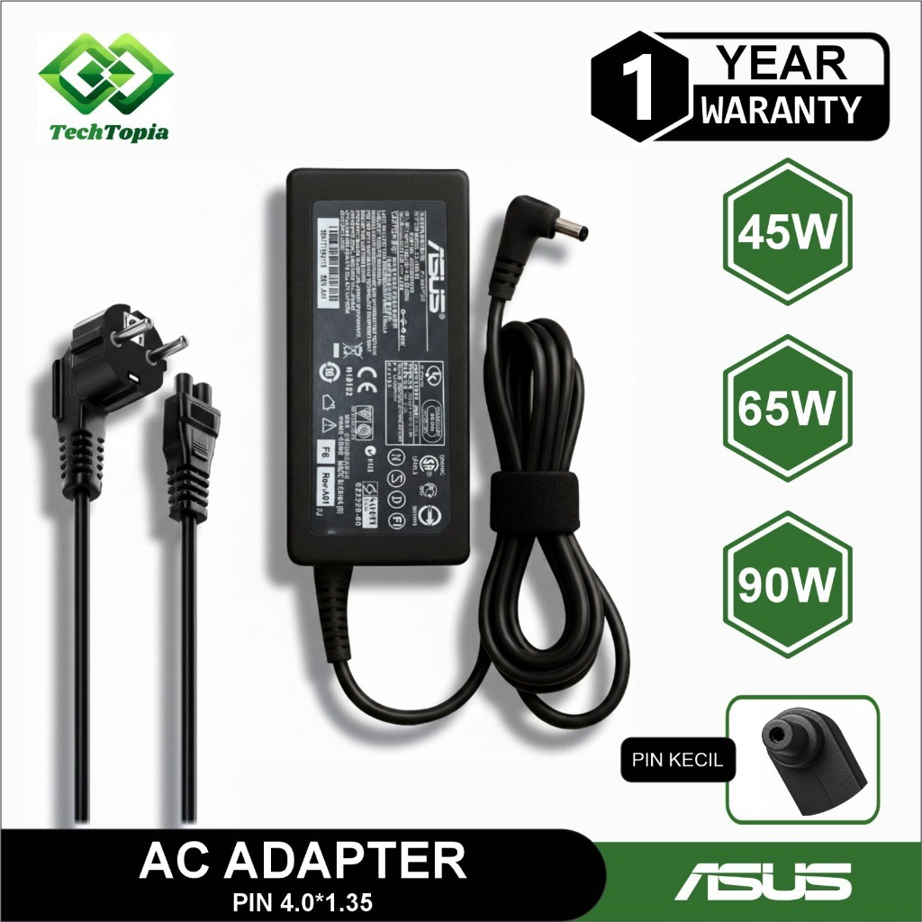 TechTopia Adaptor Charger Laptop ASUS 4 Tipe Pin (4.0x1.35mm / 4.5x3.0mm / 5.5x2.5mm / Type-C) FREE 