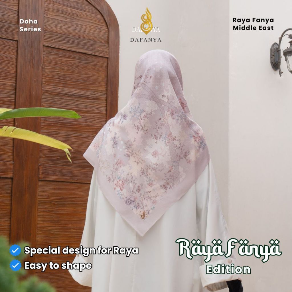 MH67TD  - Doha Series Jilbab Motif Floral Kerudung Segi Empat Hijab Scarf bahan Voal Laser Cut Rayaf