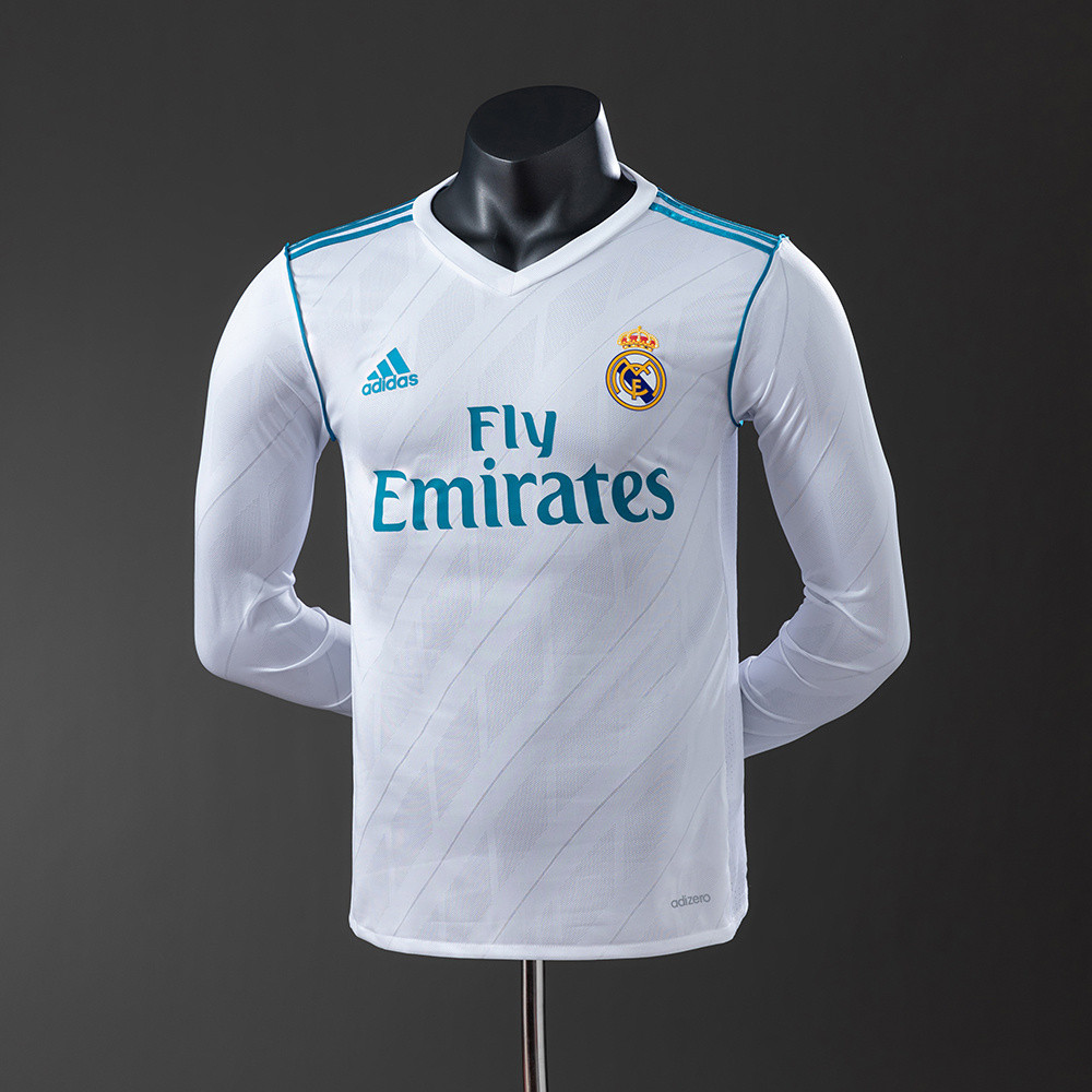Jersey Real Madrid 17/18 Home Long Sleeve Player Version Retro T shirt pria