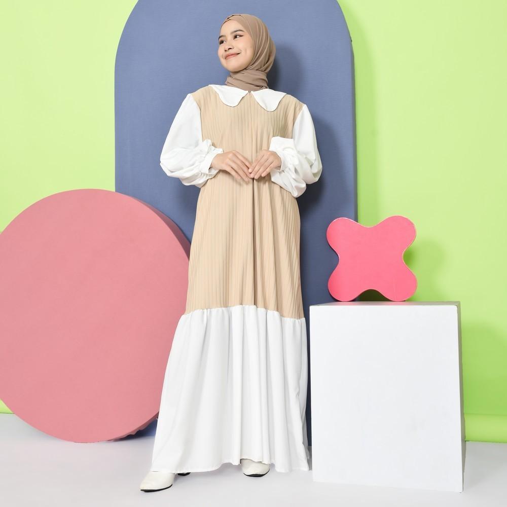 Myaffselv Jinny Collar Dress - Dress Lengan Balon Syari Maxi Hitam Dewasa Remaja Pesta Casual Gamis 
