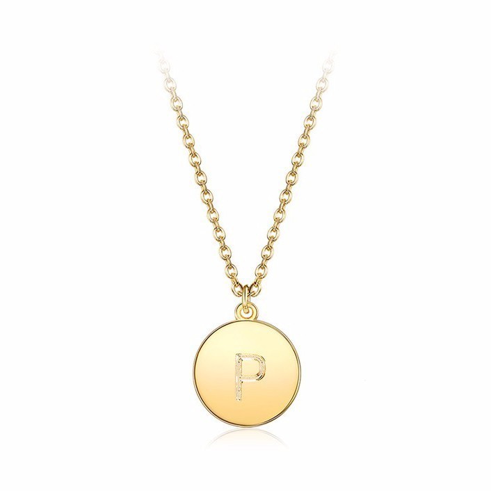 Glamorousky Fashion Kalung Liontin Bulat Berlapis Emas Sederhana dengan Huruf P – Perhiasan Kalung M
