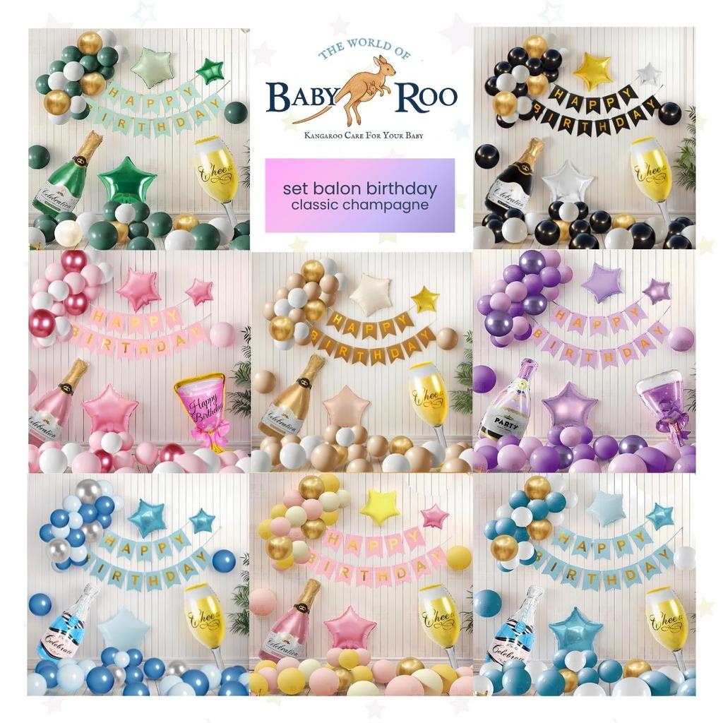 BABY ROO Set Balon Dekorasi Happy Birthday / Ulang Tahun Bulan Champagne Beer Laki-laki Perempuan Ko