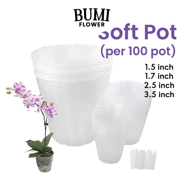 SOFT POT (100 pot) anggrek tanaman transparan plastik 1,5 1,7 2,5 3,5 anti pecah anggrek hidroponik 
