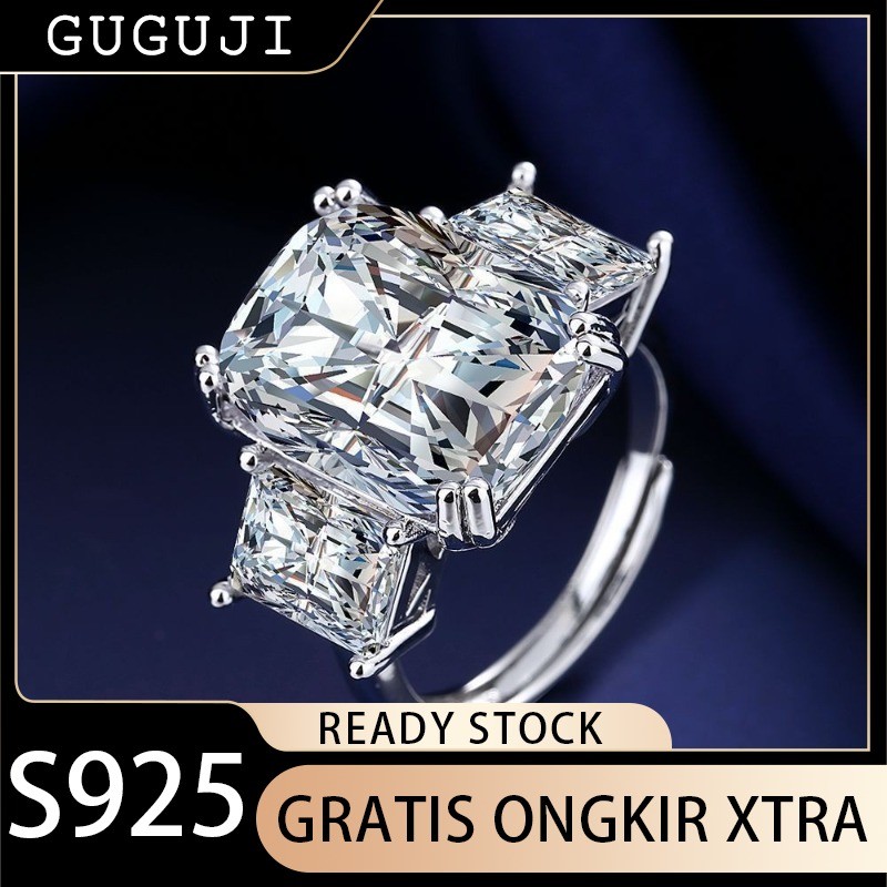 GUGUJI Cincin Persegi Batu Longgar Besar Cincin Berlian Cincin Pertunangan Berlian Delapan Karat