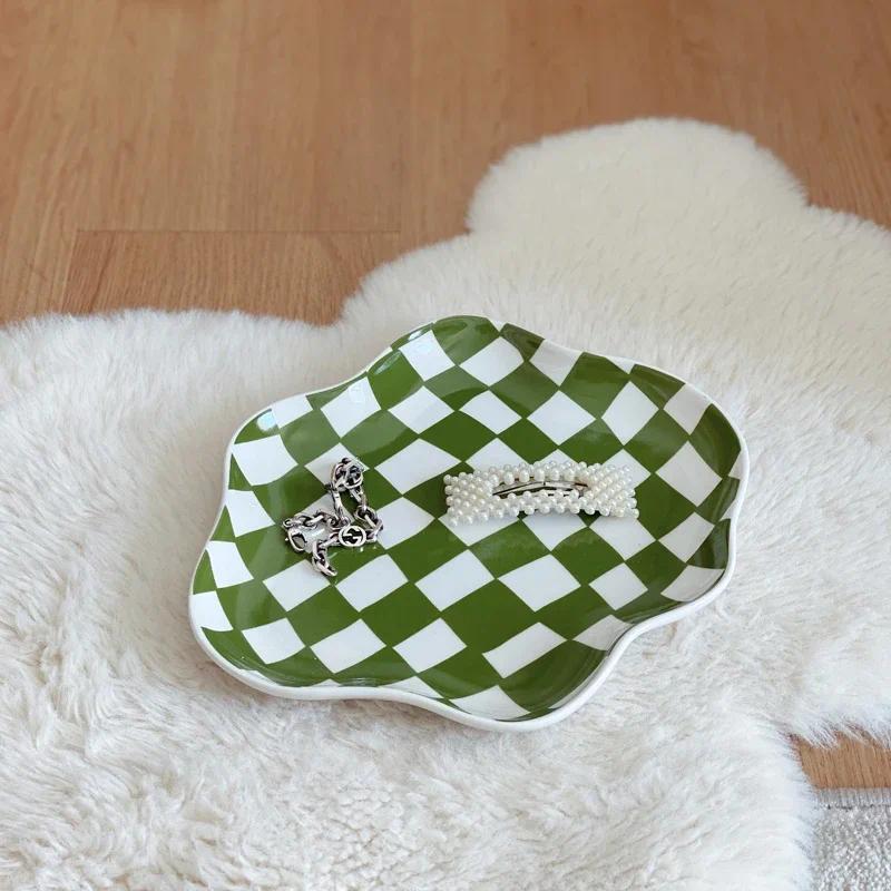 European Chessboard Ceramic Plate Black and White Checkered Irregular Tableware Dinner Plate Dinner 