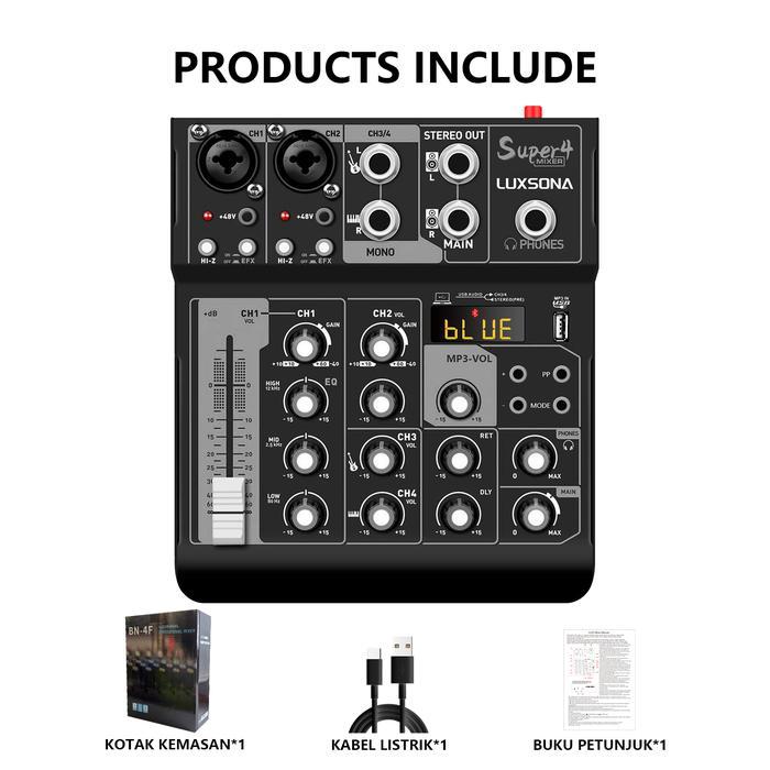 LUXSONA Mixer Audio 4 Channel Profesional Mini Mixer Amplifier Sound Card USB Bluetooth Mixer Murah 