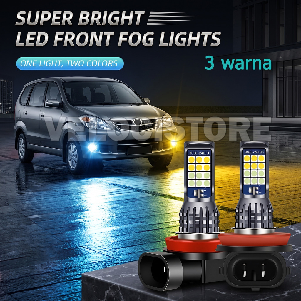 3 WARNA Lampu Kabut Mobil Super Terang Lampu LED Mobil Putih /Kuning Es H8/H11 h16(JP) Fog Lamp Dua 
