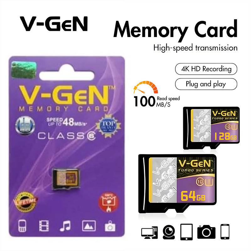V-Gen Memory Card Micro SD 32/64/128/256/512GB/1TB/2TB micro sd card A1 Class10 UHS-I kartu memory c