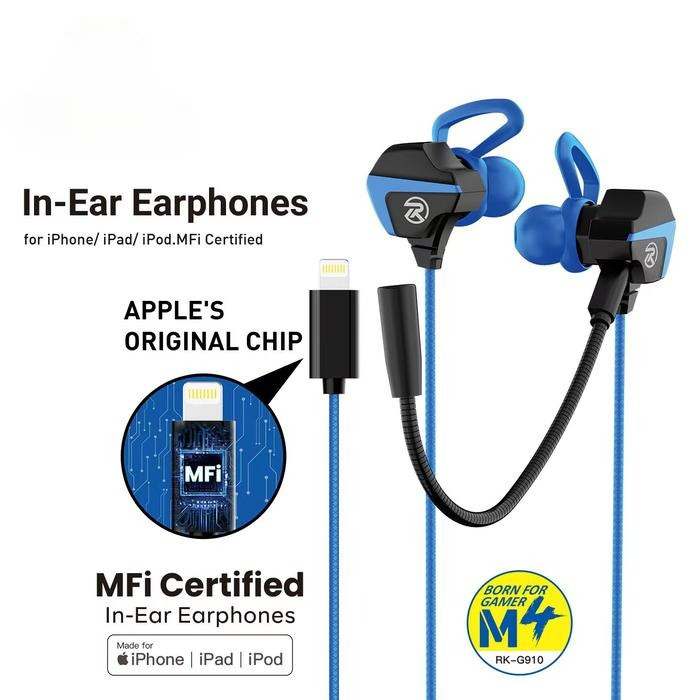 Earphone / Headset Gaming Roker M4 RK-G910 IOS lightning MFI made for iphone