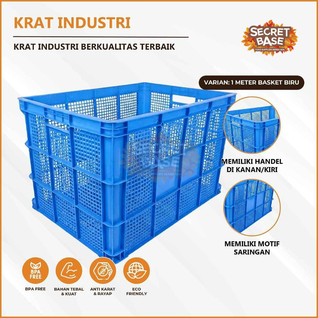 KRAT INDUSTRI 1 Meter Biru - Keranjang Serbaguna / Keranjang Plastik / Krat Piring Buah