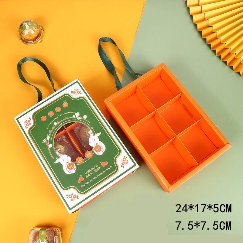Box Hampers Mooncake/ Kotak Mooncake sekat 6/ Box tenteng hadiah Mid-Autumn