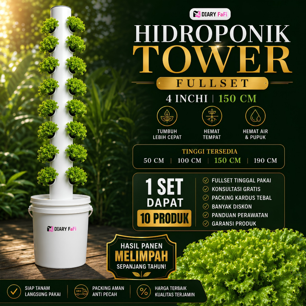 HIDROPONIK TOWER | 150 CM | 4 INCH | HIDROPONIK SET LENGKAP | HIDROPONIK SET PEMULA