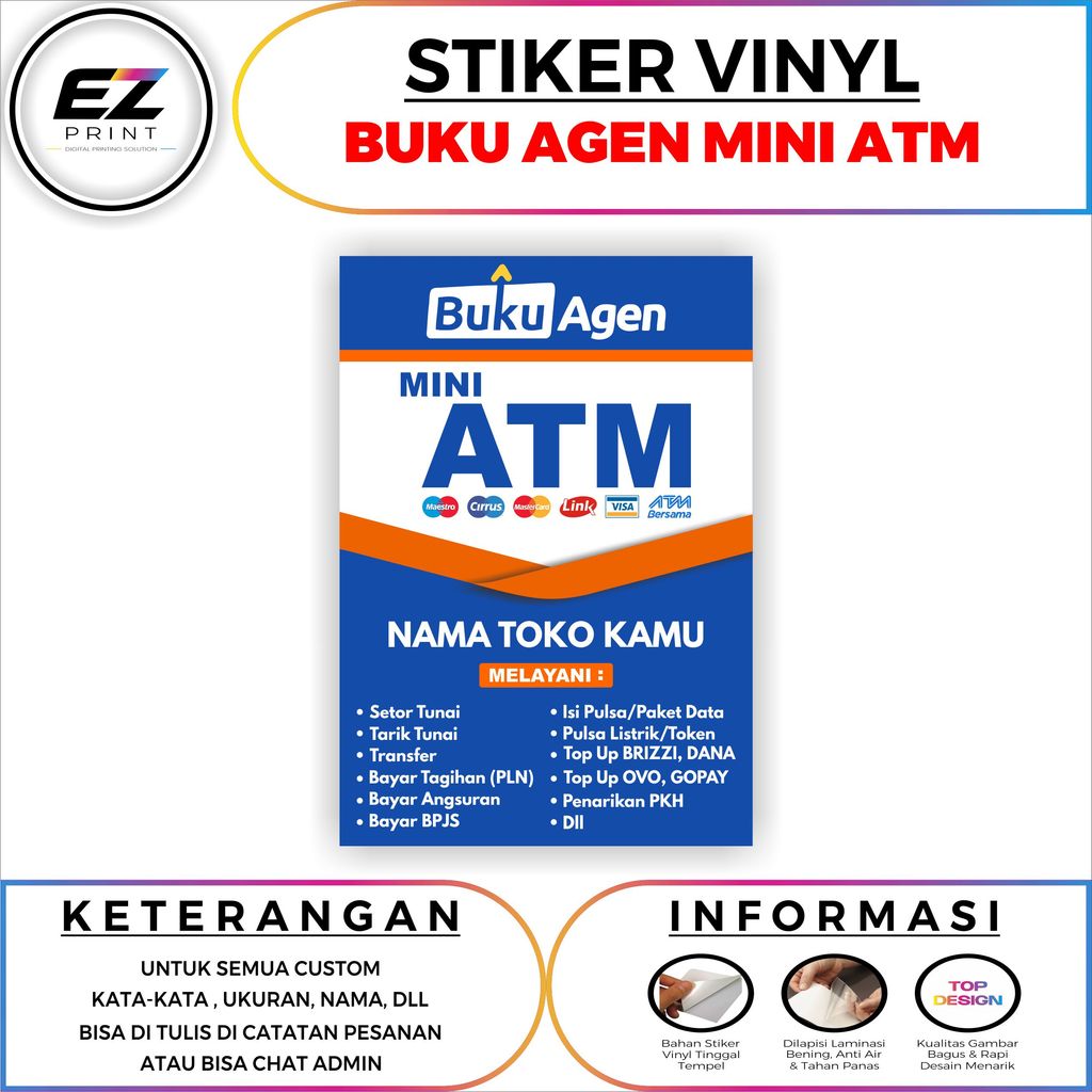 STIKER VINYL BUKU AGEN MINI ATM (CUSTOM, NAMA AGEN TULIS DI CHAT/CATATAN)