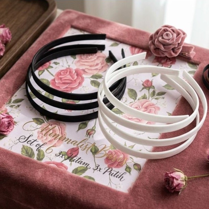 [Isi 6 Pcs] Bando Polos Tanpa Gigi 1cm Korea Premium / Bahan Dasar Craft DIY Minimalist Headband