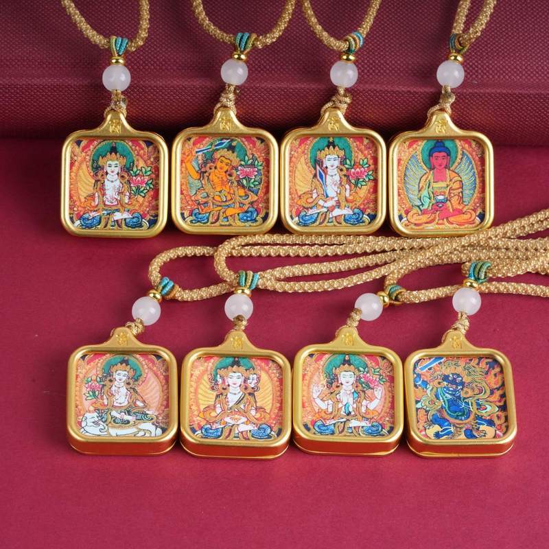 Mini alloy small thangka Yellow Wealth God pendant Buddha amulet eight guardian deities thangka neck