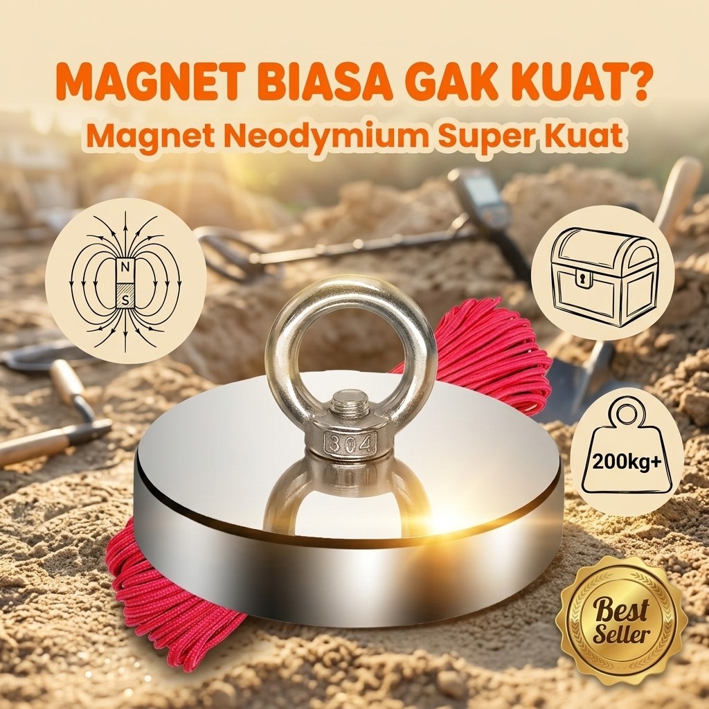 Daya Tarik Hingga 200KG Magnet Angkat NdFeB Super Kuat Ring Pengaman Besi Dan Kait Pencari Benda Log