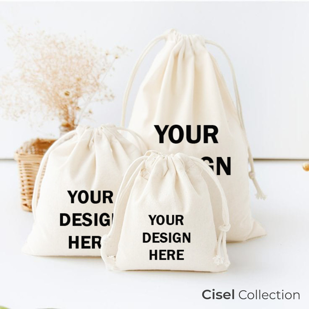 CISEL POUCH SERUT KANVAS CUSTOM WARNA PUTIH Berbagai Ukuran dan Tebal | Kantong Souvenir Organizer P