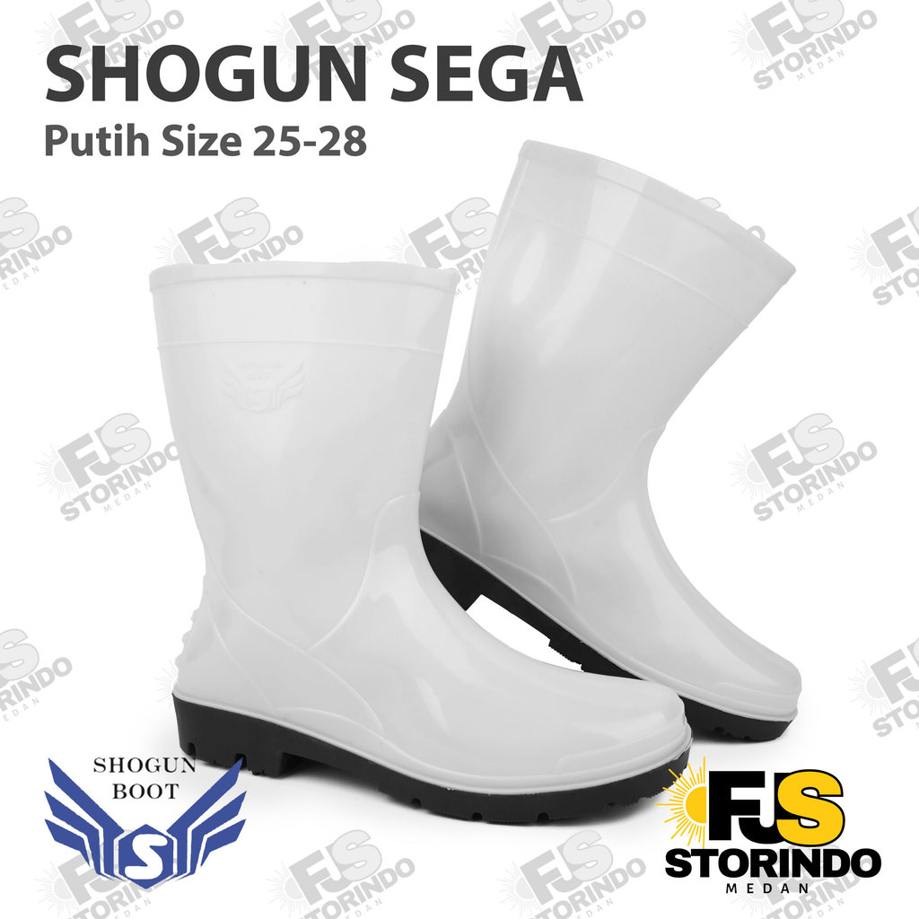 Sepatu Boot Pendek SHOGUN SEGA Putih Boots Karet Lokal Ringan Nyaman Anti Slip Perairan Perikanan Me