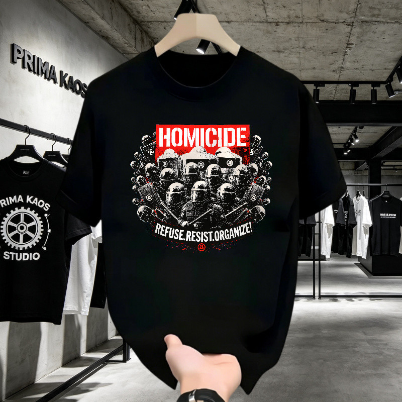 Kaos Pria Distro Original Homicide Riot Police Refuse Resist Organize Streetwear Unisex Kekinian
