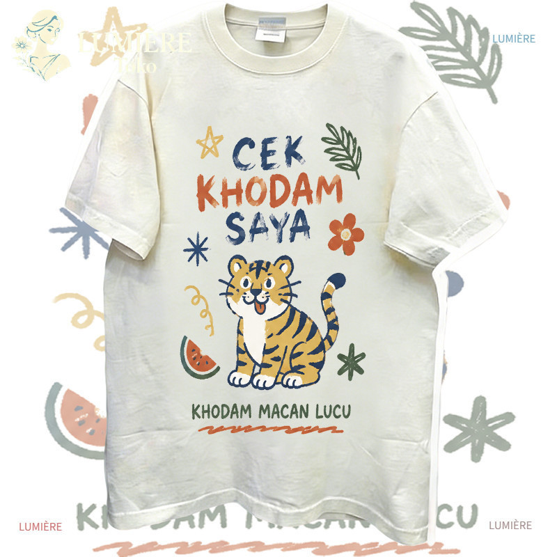 [COD]LUMIÈRE Toko|kaos wanita korea style oversize motif khodam macan lucu atasan lengan pendek mode