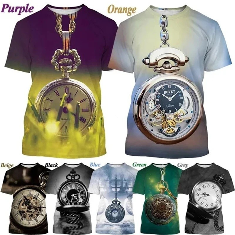Kaos dengan motif jam saku klasik. Fashion untuk pria dan wanita. Pola jam saku. Kaos keren. Desain 