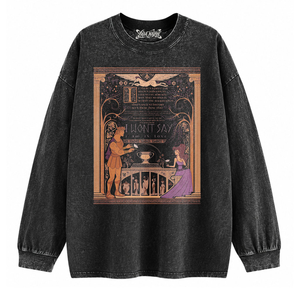 ZADA NAJAH Kaos Oversize Longsleeve Stone Black Washed Disney Hercules Vintage Graphic Tee Unisex Pr