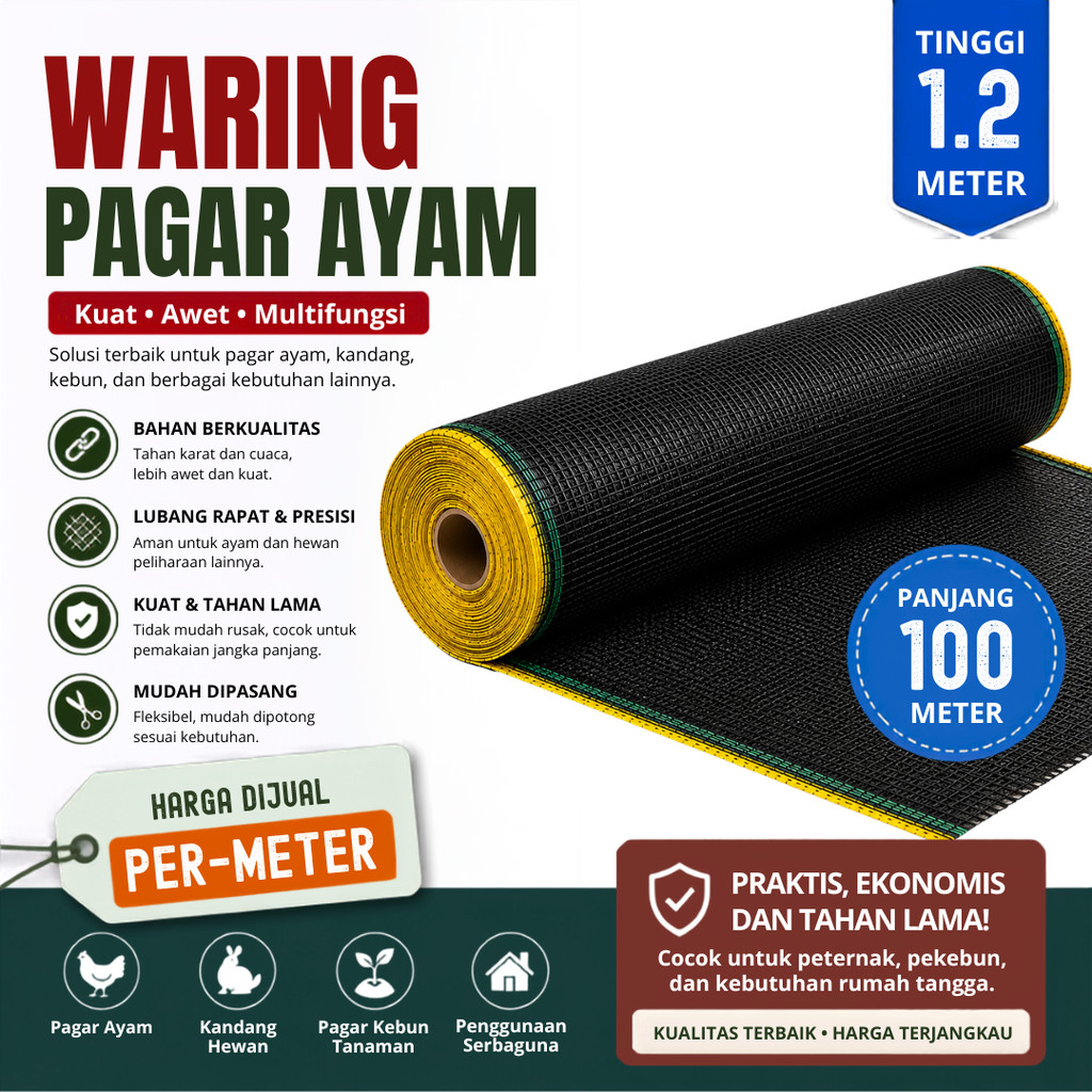 Jaring Waring Pagar 100 Meter Harga Permeter Termurah / Waring Pagar Ayam / Jaring Waring Pagar Tana