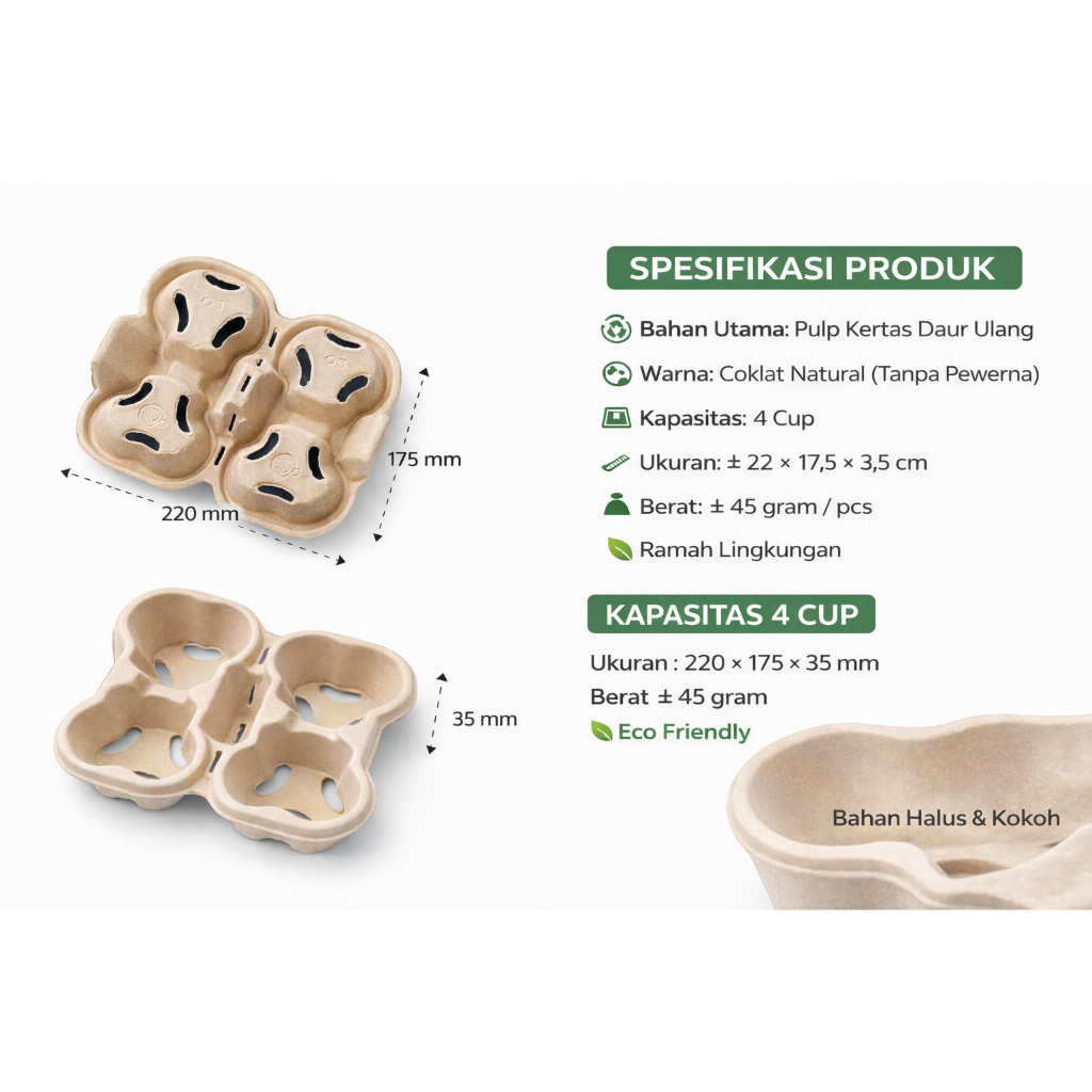 Coffee Cup Tray Cup Holder Lids Bungkus Pulp Tray Moulded Tray Tatakan Gelas Kopi Tempat Minuman Tak