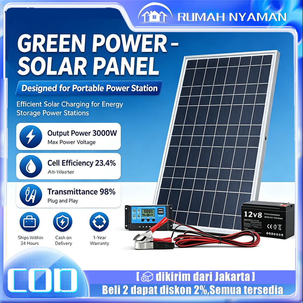 Panel Surya Polikristalin 30W-150W 12V + Kontroler 50A Waterproof - Kit Tenaga Surya untuk Pengisi B
