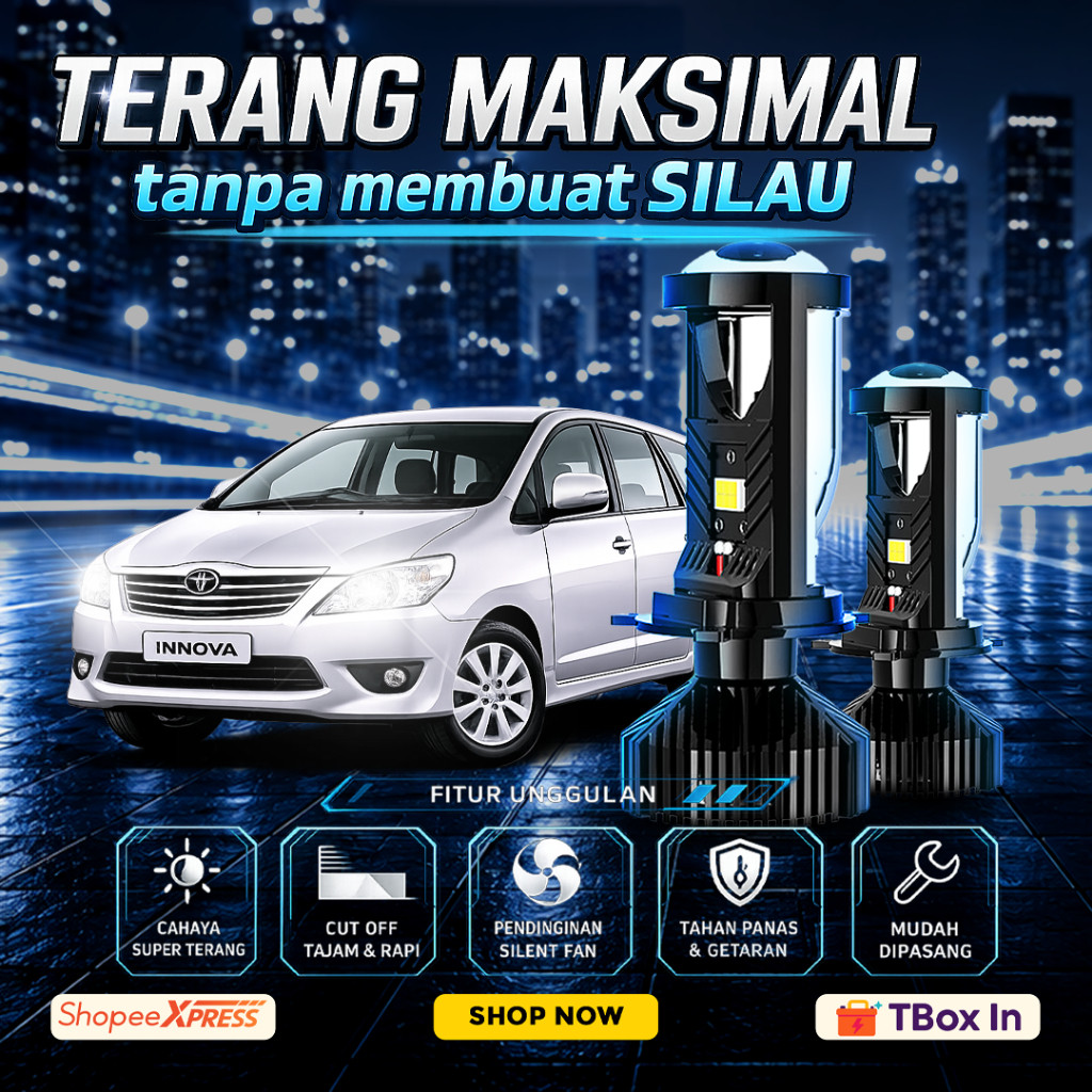 H4 Mini Biled Projie Projector Lampu LED Mobil Super Terang Putih T9 PNP Toyota Innova 2004-2015