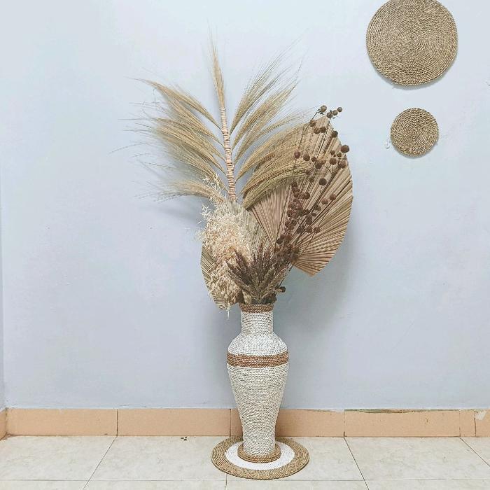 TERLARIS.. Paket hemat rustic decoration | paket bunga kering dan vas tinggi 50 cm, cocok untuk hias