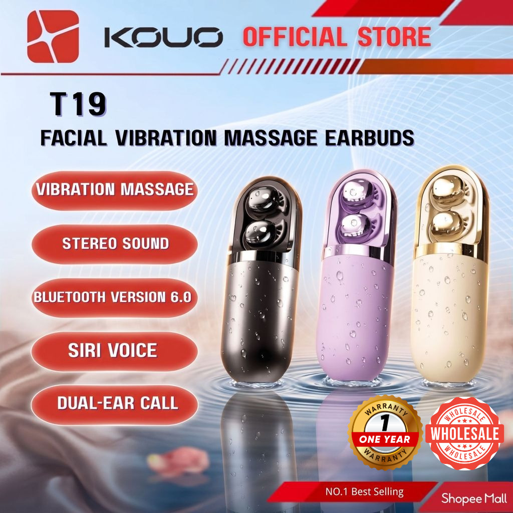 KOUO T19 TWS Facial Vibration Massage Headset Bluetooth 6.0 Earphone Wireless Earbuds Mini Sleep Hi-