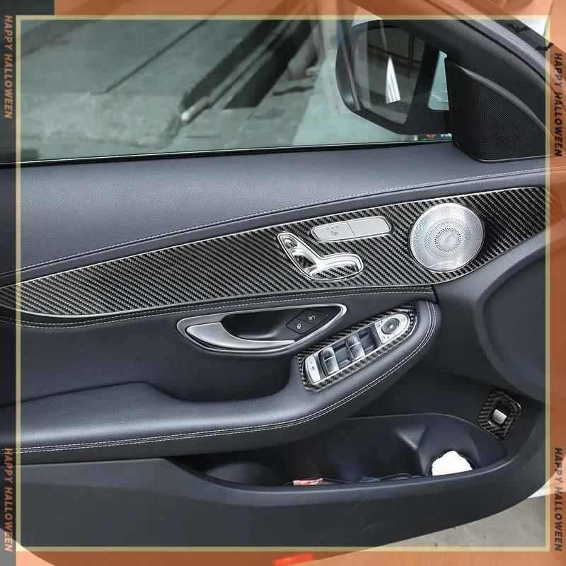 Trim Panel Tutup Pintu Dalam Mercy C-Class GLC W205 C180 2014-2020 Serat Karbon Lunak Tahan Aus Anti