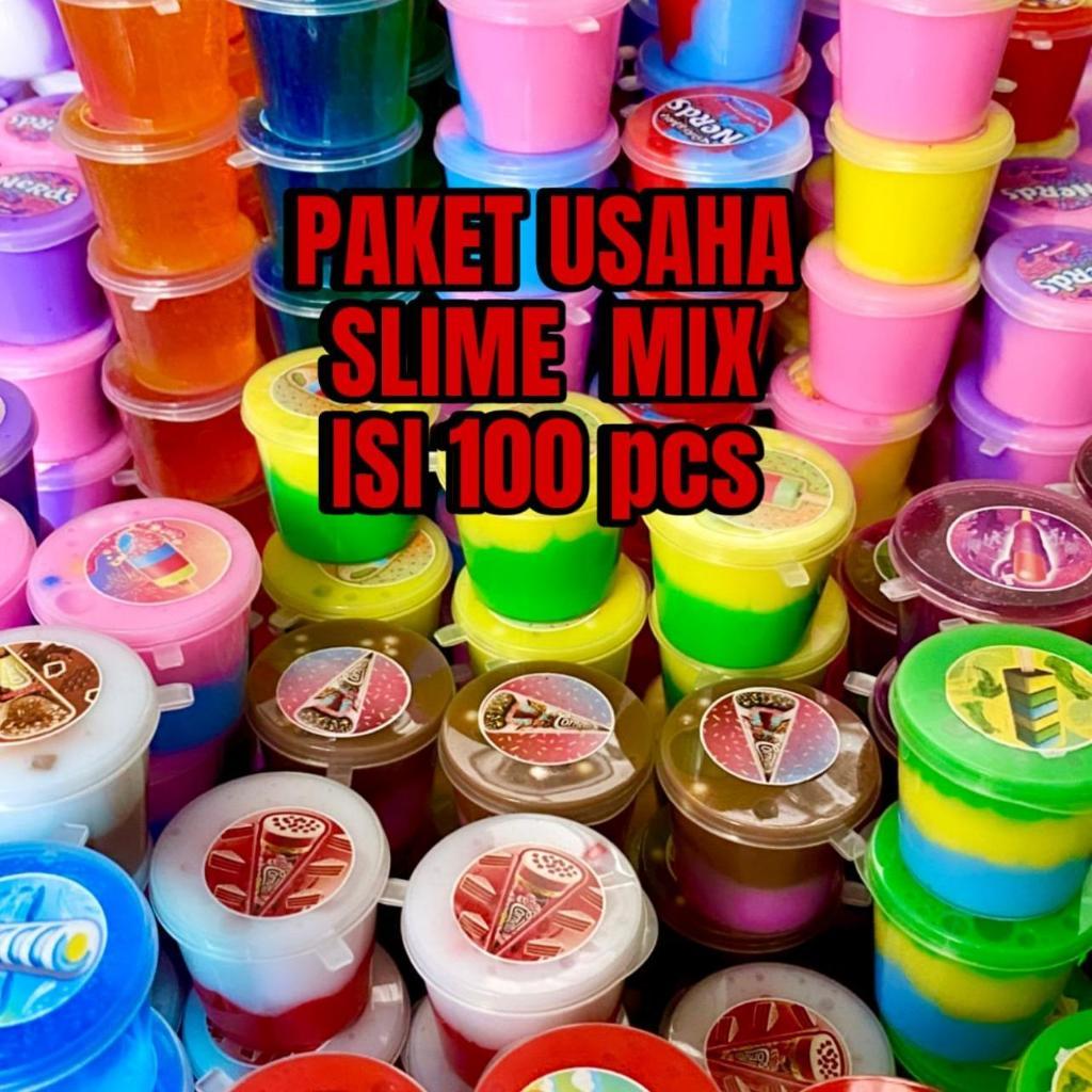 PAKET USAHA SLIME MINI 100 PCS MIX tofu,original,clear slime