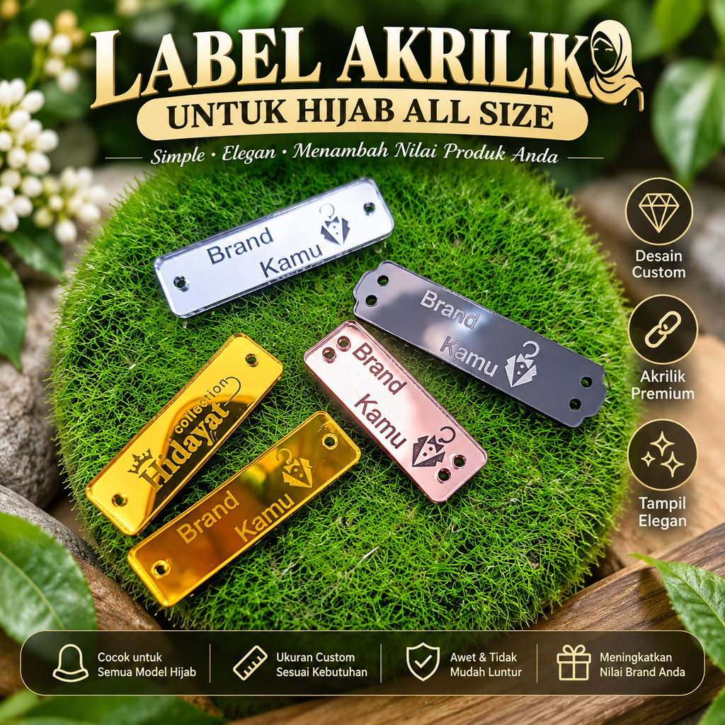 JDM Project - LABEL AKRILIK/LABEL HIJAB ALL SIZE  MINIMAL ORDER 50PCS