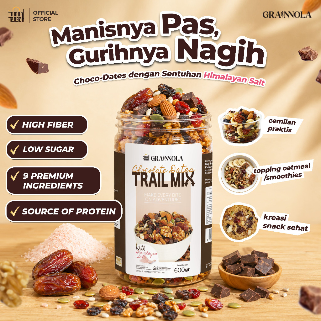 Timur Tengah 9 in 1 Trail Mix Chocolate Dates 600 gr | Almond, Walnut, Kurma, Choco Chunks, Raisin, 